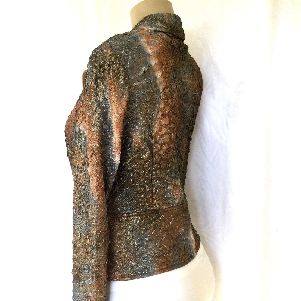 Joseph Ribkoff Jacket Blazer Gold Crinkle Ruched 8 - Picture 3 of 8
